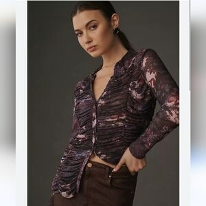 Long sleeve mesh button down shirt - Anthropologie XS